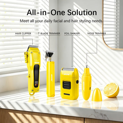 Hair Clippers & Trimmers WEEME Four-Piece Set with Clipper, T-Blade, Foil Shaver, Nose Trimmer and Two Colors