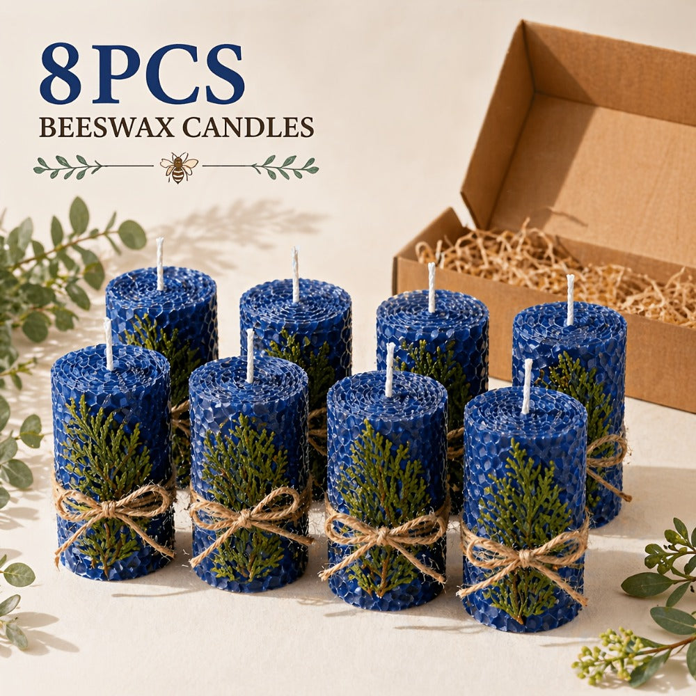 Beeswax Pillar Candles Hand Rolled with Honeycomb Texture – 100% Pure Beeswax, 12+ Hour Burn, Gift Box Set for Home Decor, Christmas, Dinner & Holiday Decorations