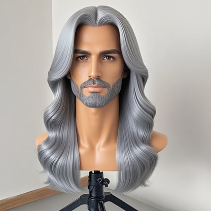 Synthetic Wig 26-Inch Men's Loose Curls with Middle Part in Seven Colors and Breathable Cap