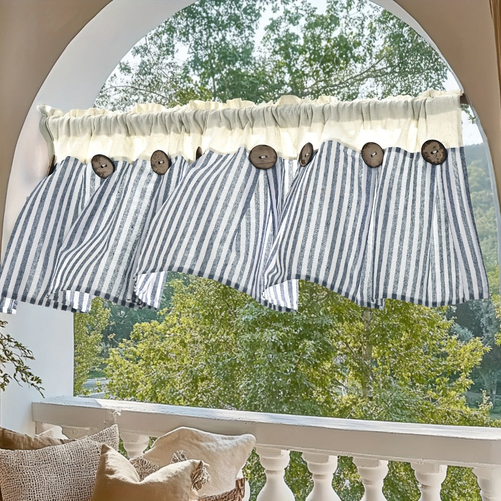 Striped Patchwork Window Curtain Set with Rod-Pocket Top, Six Colors and Five Panel-Count or Size Options