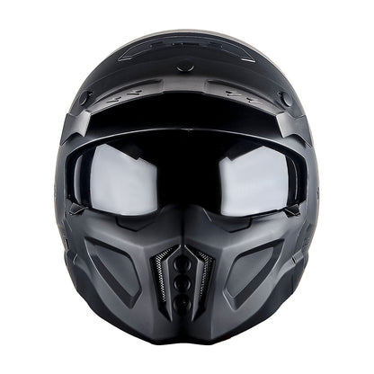 Motorcycle Helmet Convertible Full/Open-Face Shell with Detachable Mask, Smoked Shield, S-XL Sizes and Multiple Styles
