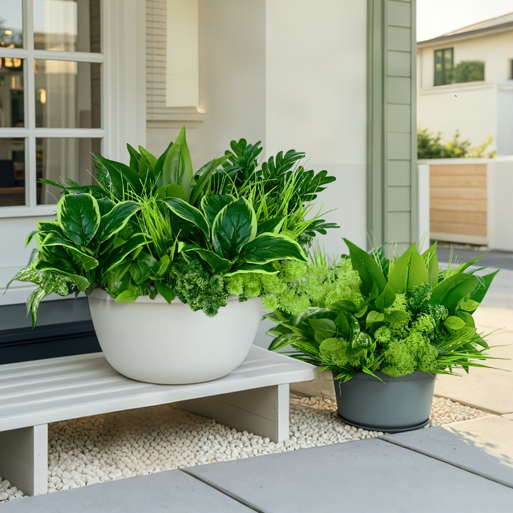 Artificial Boxwood and Greenery Stems, 18-Piece Mixed Set in 11.8 to 17.7-Inch Heights without Planter