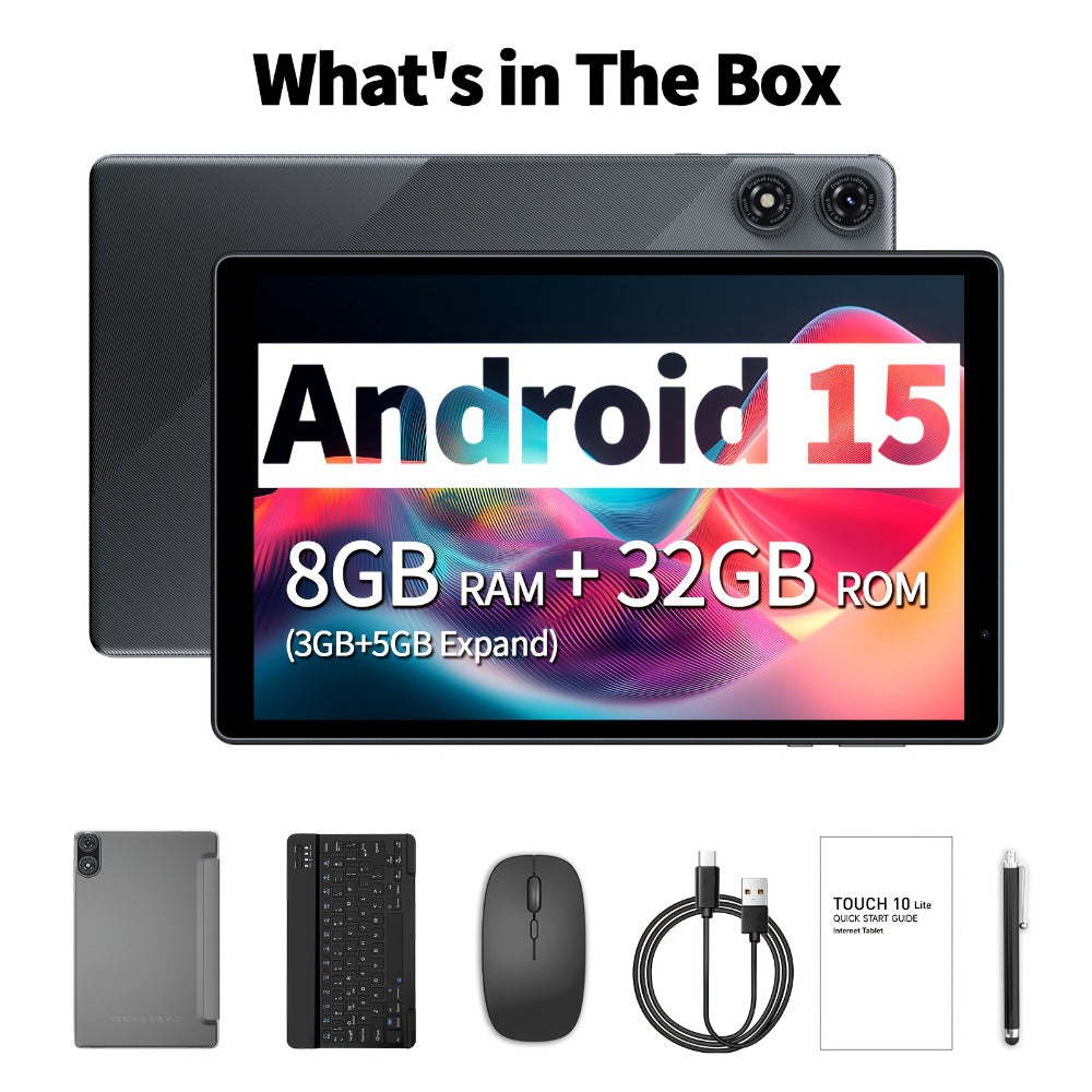 Android Tablet 10.1-Inch 2-in-1 with Android 15, 8GB Total RAM, 32GB Internal Storage and Keyboard Sets