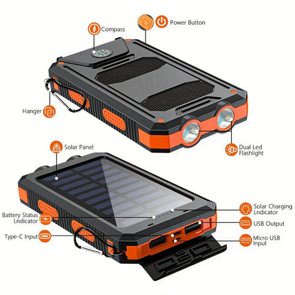 Solar Power Bank, 45800mAh QC3.0 Dual-USB Charger with Solar Panel, LED Flashlight and Five Color Options