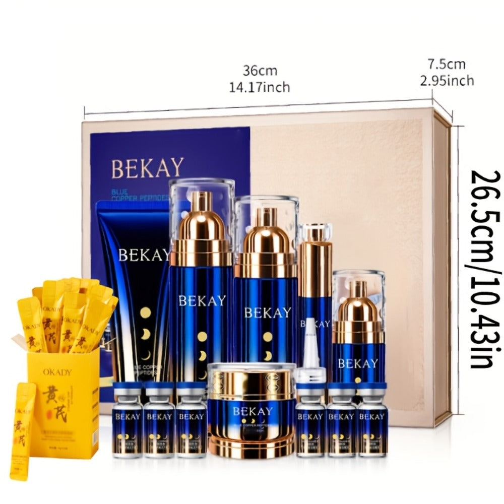 12-Piece BEKAY Skincare Gift Set with Blue-and-Gold Cleanser, Toner, Lotion, Cream and Eye-Care Collection