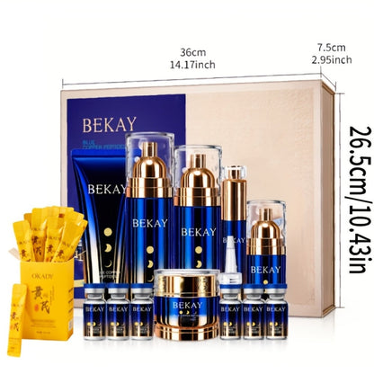12-Piece BEKAY Skincare Gift Set with Blue-and-Gold Cleanser, Toner, Lotion, Cream and Eye-Care Collection