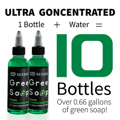Tattoo Green Soap Cleaning Kit Neebol 8.5oz Concentrated Soap Squeeze Bottle Moisturizing Balm Cream Lint-Free Wipes Complete Skin Care Set Before After Tattooing Body Art