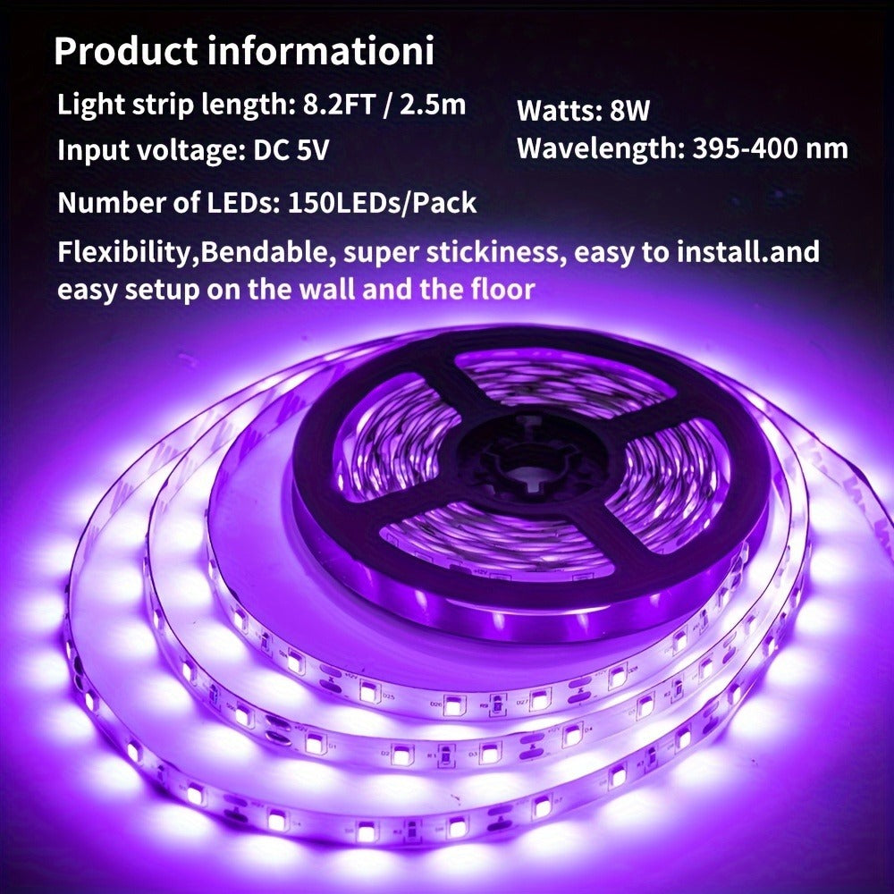 UV Black Light Bars & Strips 8-Piece Set – 385-400nm USB Powered 5V LED Blacklight for Glow Party, Halloween, Neon Party, Body Paint & Fluorescent Art (4x32cm + 4x250cm)
