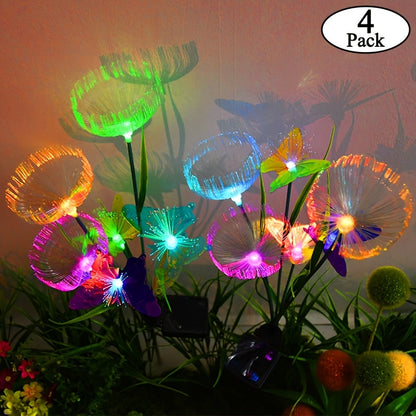 Solar Garden Lights 4-Pack, Fiber Optic Jellyfish Butterfly Stake Lights with 7-Color Changing LED & IP65 Waterproof — Solar Outdoor Lights for Garden Path, Yard, Patio & Holiday Decor