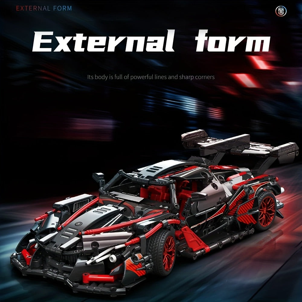 1:14 Scale Black and Red Sports Car Building Block Model Kit with 1,391 Pieces, Model MY88301