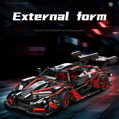 1:14 Scale Black and Red Sports Car Building Block Model Kit with 1,391 Pieces, Model MY88301