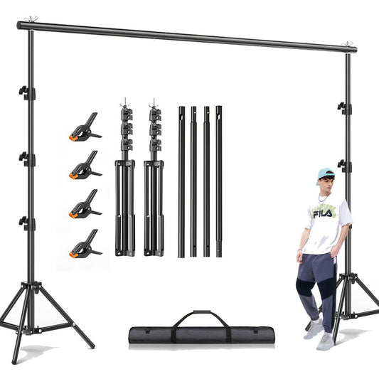 10x10ft Heavy Duty Backdrop Stand Kit - Photography Background Support System with 2 Stands, 4 Crossbars, 4 Clamps & Carry Bag for Photo Studio, Video Shoots, Parties & Events