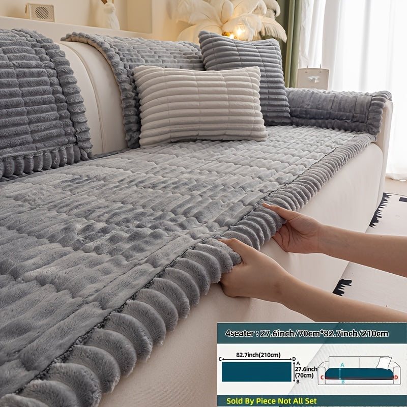 Wavy-Edge Plush Sofa Cushion Cover in Four Colors with Single-, Two-, Three- or Four-Seat Sizes