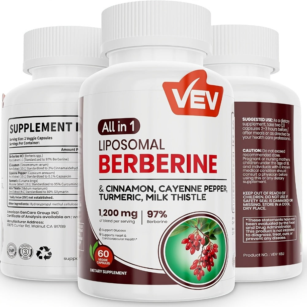Dietary Supplement Berberine Capsules with Ceylon Cinnamon, Cayenne, Turmeric and Milk Thistle Blend