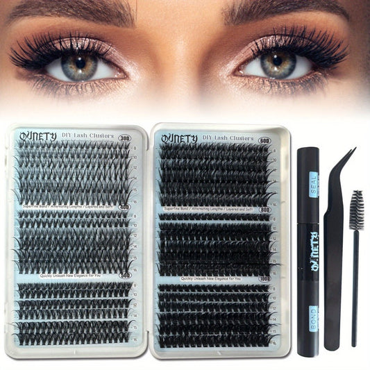 Complete 720-Piece Handmade Cluster Lash Kit with Glue & Tweezers — 30D to 100D, 6 Styles & Lengths, Lightweight No-Irritation Formula for Natural & Volume DIY Eyelash Extensions