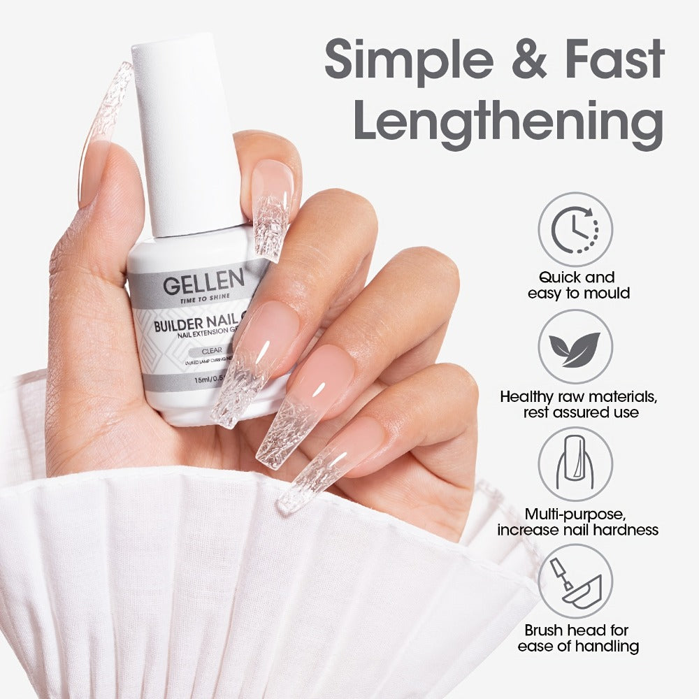 Hard Gel Nail Extension Builder Gel 7-in-1 Self-Leveling – 28+ Day Wear, LED UV Cured, 15ml, Clear Pink Nude Baby Pink Milky White, Acrylic Alternative for DIY Salon Manicure Women Nail Technicians