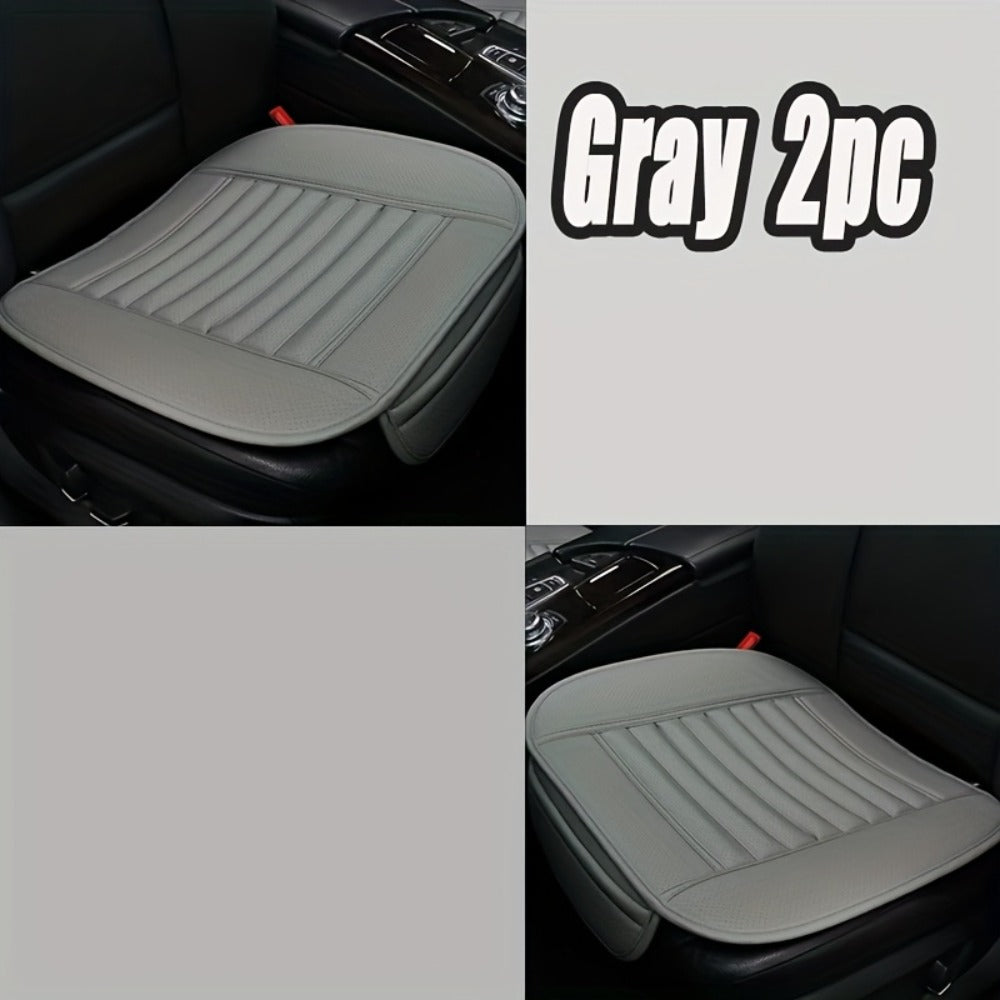 Car Seat Pads 2pcs Front – Non-Slip Rubber Base, Breathable Backless Design, Universal Fit All-Season Comfort Cushion, Black Beige Grey Car Interior Seat Cover Pad Set