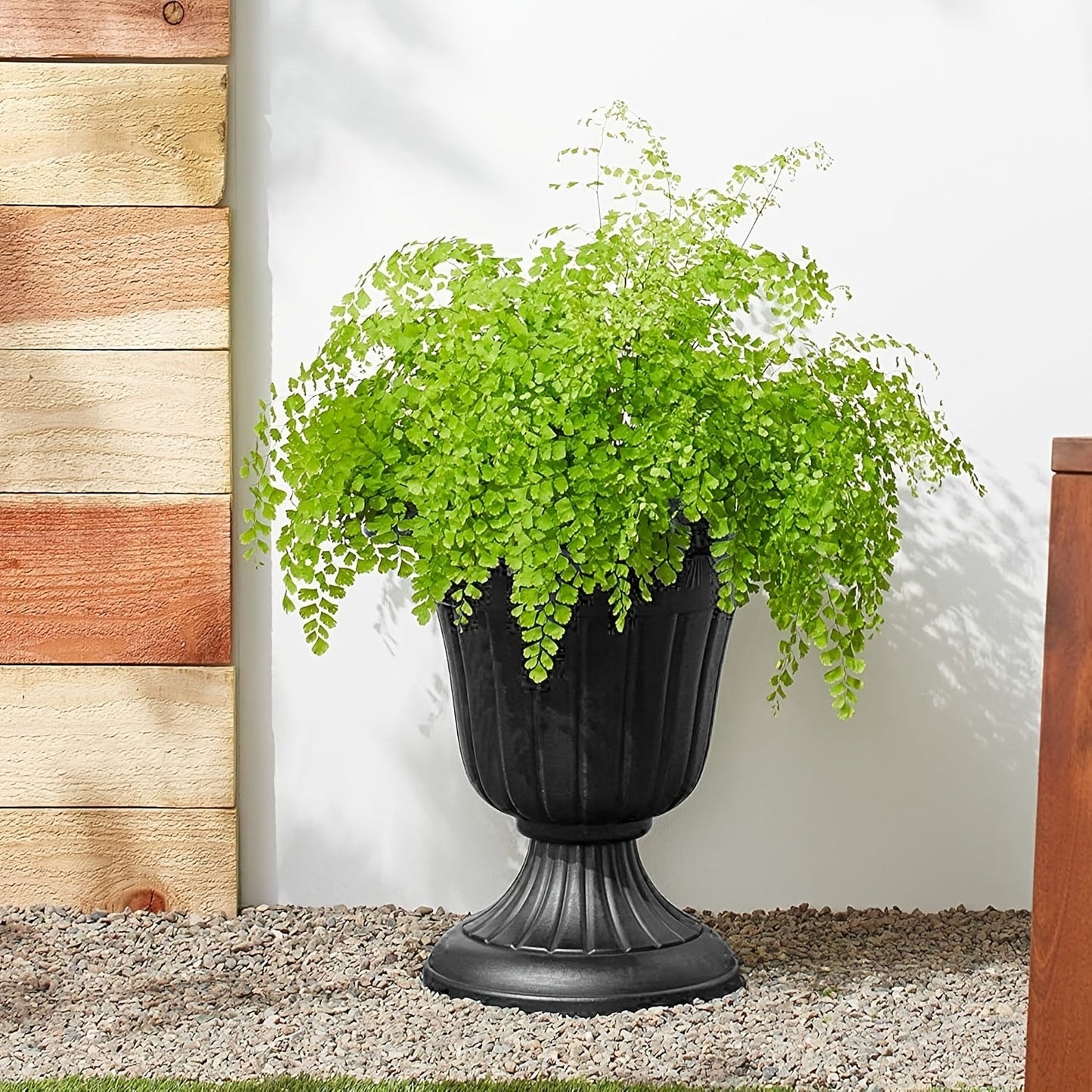 Plastic Urn Planters 2 Pack Outdoor Indoor Flower Pots with Pedestal Front Porch Decor Garden Patio Wedding Party Home Decor Classic Style