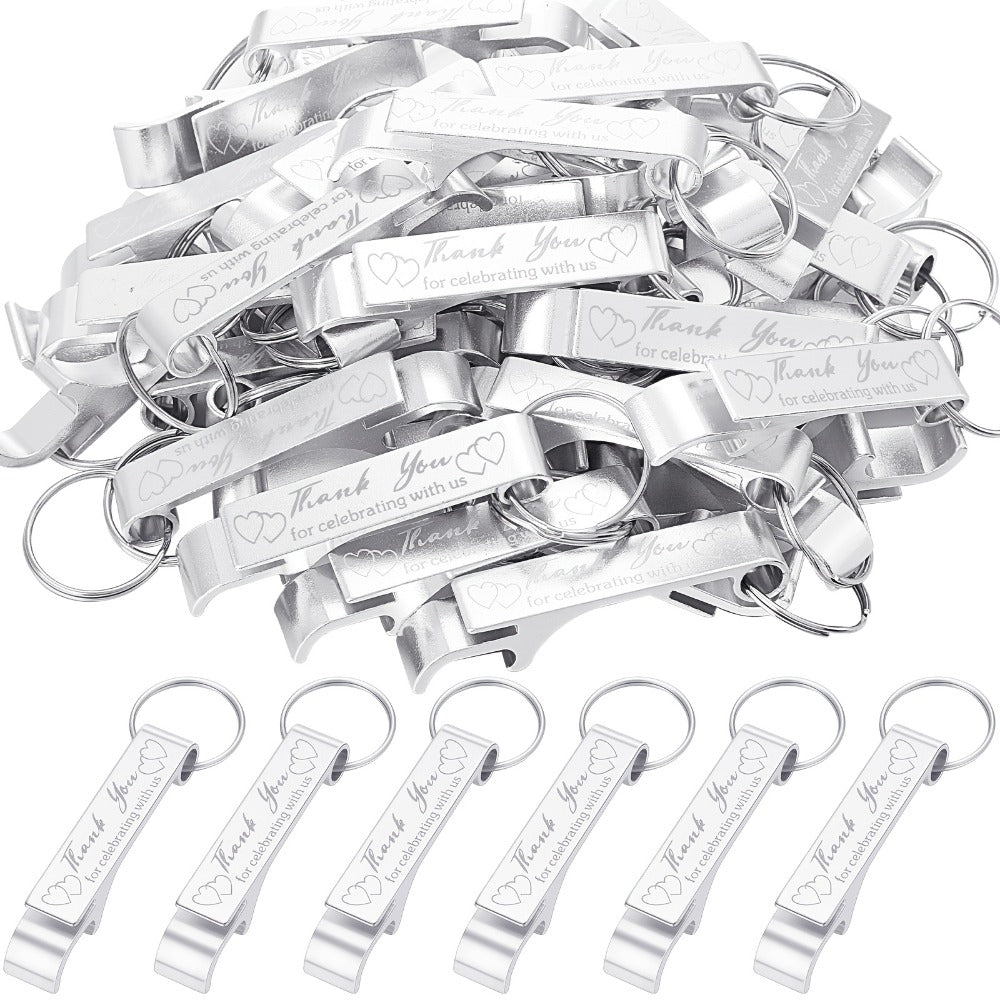 Bottle Opener Keychains Bulk 100 Pack - Aluminum Engraved Keychain Bottle Openers for Wedding Favors