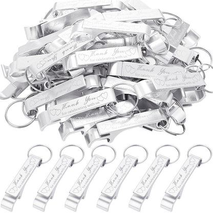 Bottle Opener Keychains Bulk 100 Pack - Aluminum Engraved Keychain Bottle Openers for Wedding Favors