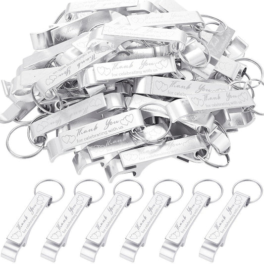 Bottle Opener Keychains Bulk 100 Pack - Aluminum Engraved Keychain Bottle Openers for Wedding Favors, Birthday Party, Graduation Gifts & Event Giveaways - Silver Bulk Party Favors for Guests