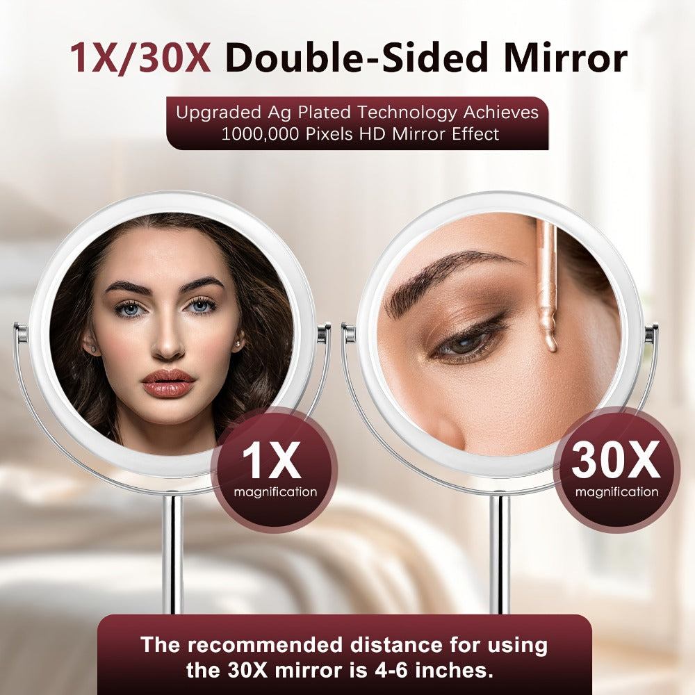 1X/30X Magnifying Makeup Mirror with Stand – Double Sided 360° Rotation Vanity Mirror for Travel & Home