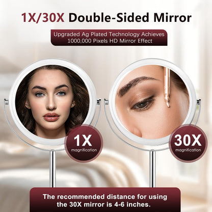 1X/30X Magnifying Makeup Mirror with Stand – Double Sided 360° Rotation Vanity Mirror for Travel & Home