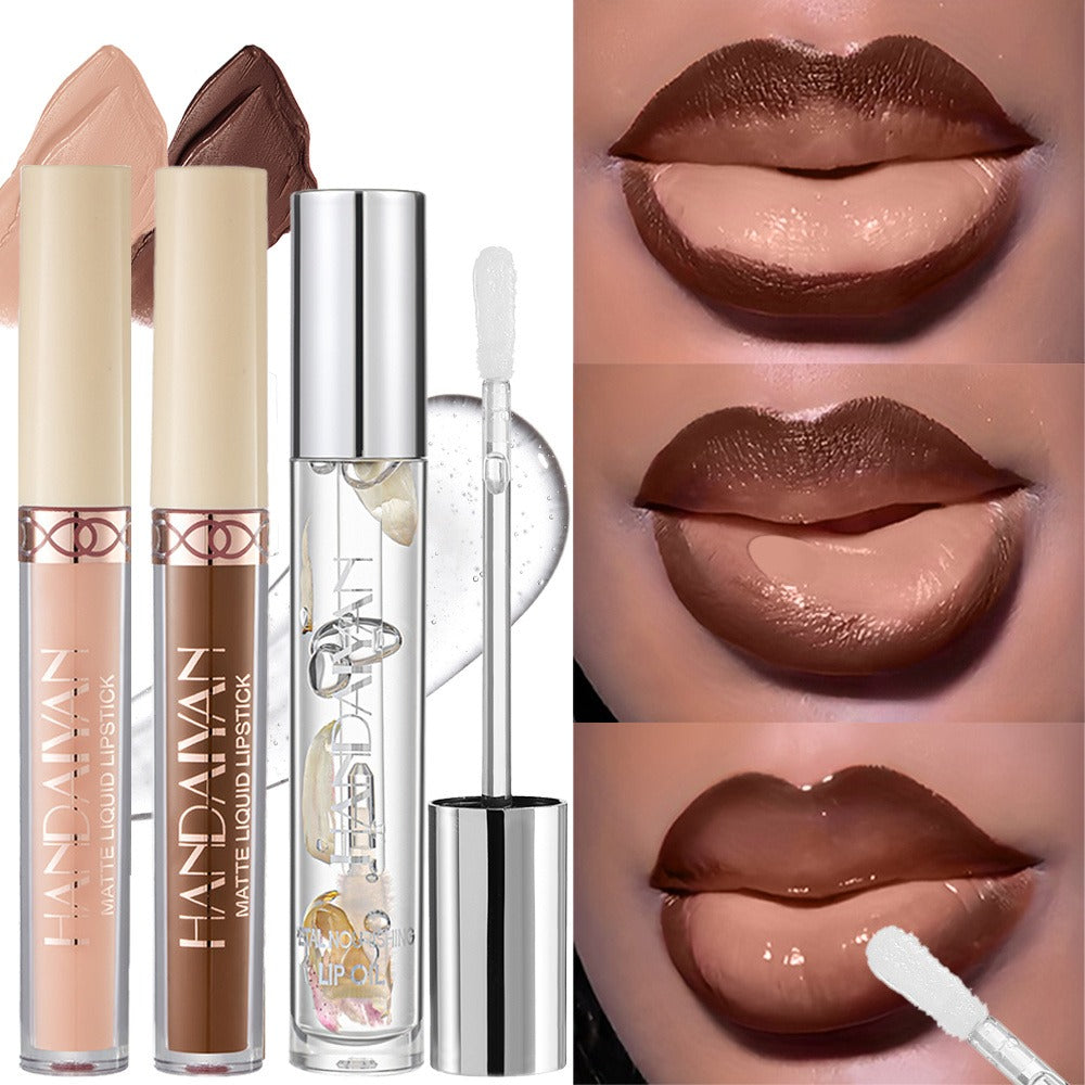 Three-Tube Lip Makeup Set with Clear Silver-Cap Tube and Coordinated Color Pair in Set A, B or C