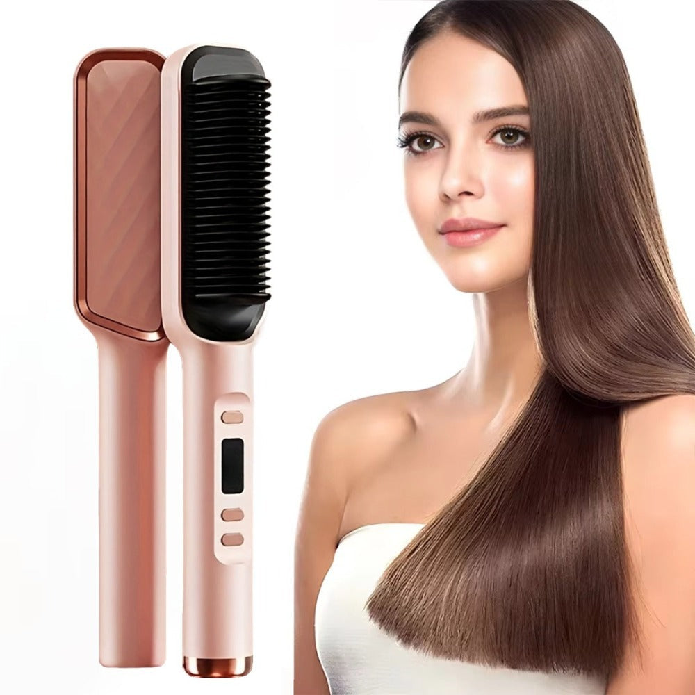 2-in-1 Wet and Dry Hair Straightener Curler Portable Flat Iron Fast Heat Adjustable Temperature Frizz-Free Styling Tool for Home Travel Women Gift Champagne