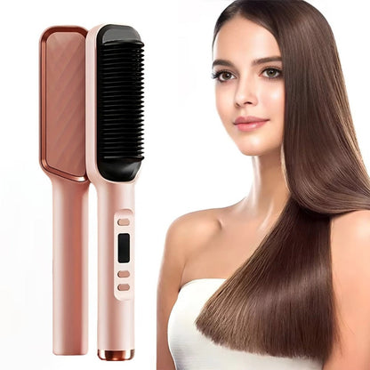 2-in-1 Wet and Dry Hair Straightener Curler Portable Flat Iron Fast Heat Adjustable Temperature Frizz-Free Styling Tool for Home Travel Women Gift Champagne