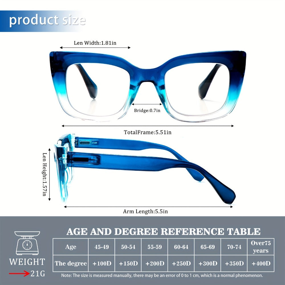 Reading Glasses Blue-Light 4-Pack Cat-Eye Floral Gradient Frames with Metal Spring Hinges & 1.0x to 4.0x Options