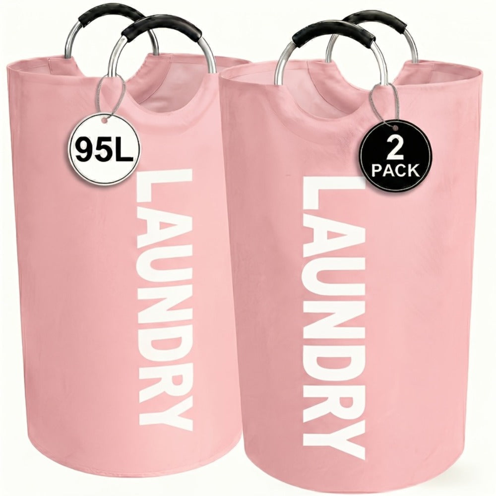 Two-Piece 95L Foldable Laundry Hamper Set with Ring Handles in 12 Solid or Mixed Color Options