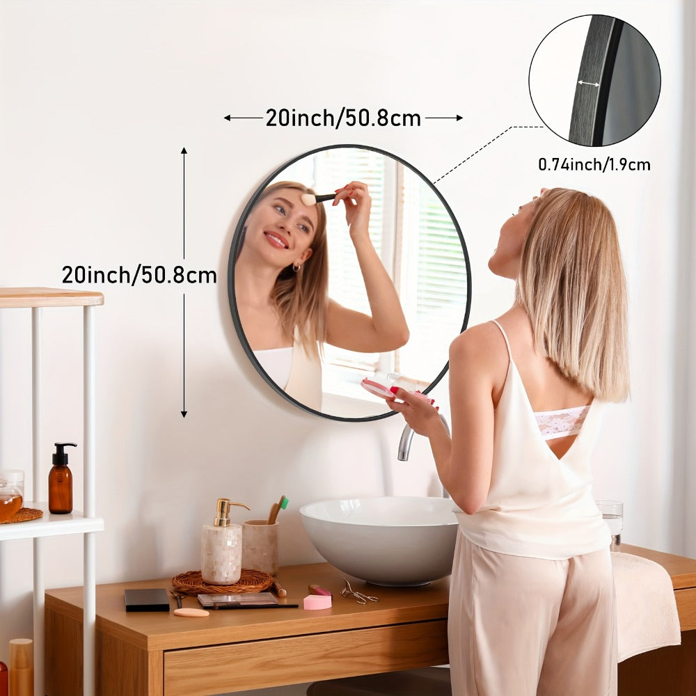 Round Wall Mirror Aluminum Alloy Frame – Modern Circle Mirror for Bedroom, Bathroom & Living Room, Tempered Glass, Black & Gold, 20in 28in 30in 36in