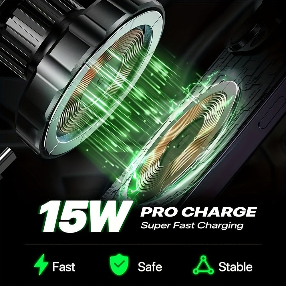 15W Magnetic Wireless Car Charger – Air Vent Mount with N52 Strong Magnet, Fast Charging for iPhone 17 Pro Max / 16 / 15 / 14 / 13 / 12 Series & MagSafe Cases, FCC & RoHS Certified