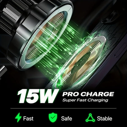 15W Magnetic Wireless Car Charger – Air Vent Mount with N52 Strong Magnet, Fast Charging for iPhone 17 Pro Max / 16 / 15 / 14 / 13 / 12 Series & MagSafe Cases, FCC & RoHS Certified