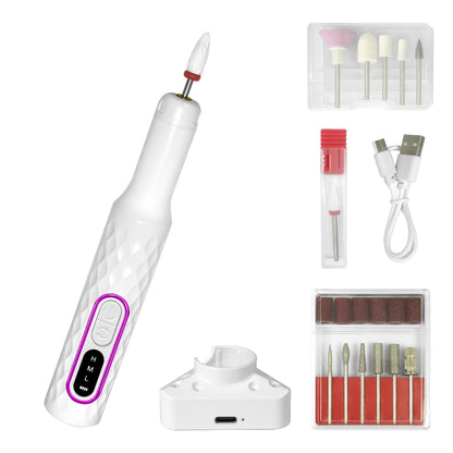Electric Nail Drill 20000 RPM Portable E-File with Digital Display, Accessory Bits and White Finish