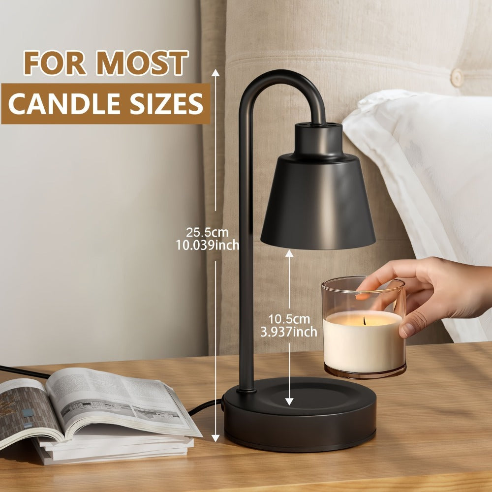 Two-Pack Black Candle Warmer Lamps with Conical Shades, Wood-Look Bases, Four Brightness Levels and Timer Controls