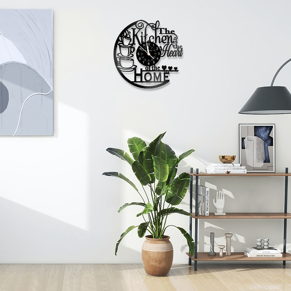 Coffee-Themed Vinyl Record Wall Clock with Cutout Lettering and Standard or LED Light Configuration