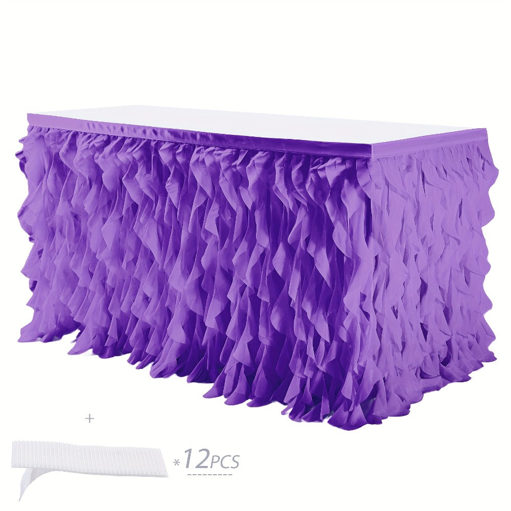 Six-Foot Curly-Willow Tulle Table Skirt with Twelve Color Options and Pictured Attachment Strips