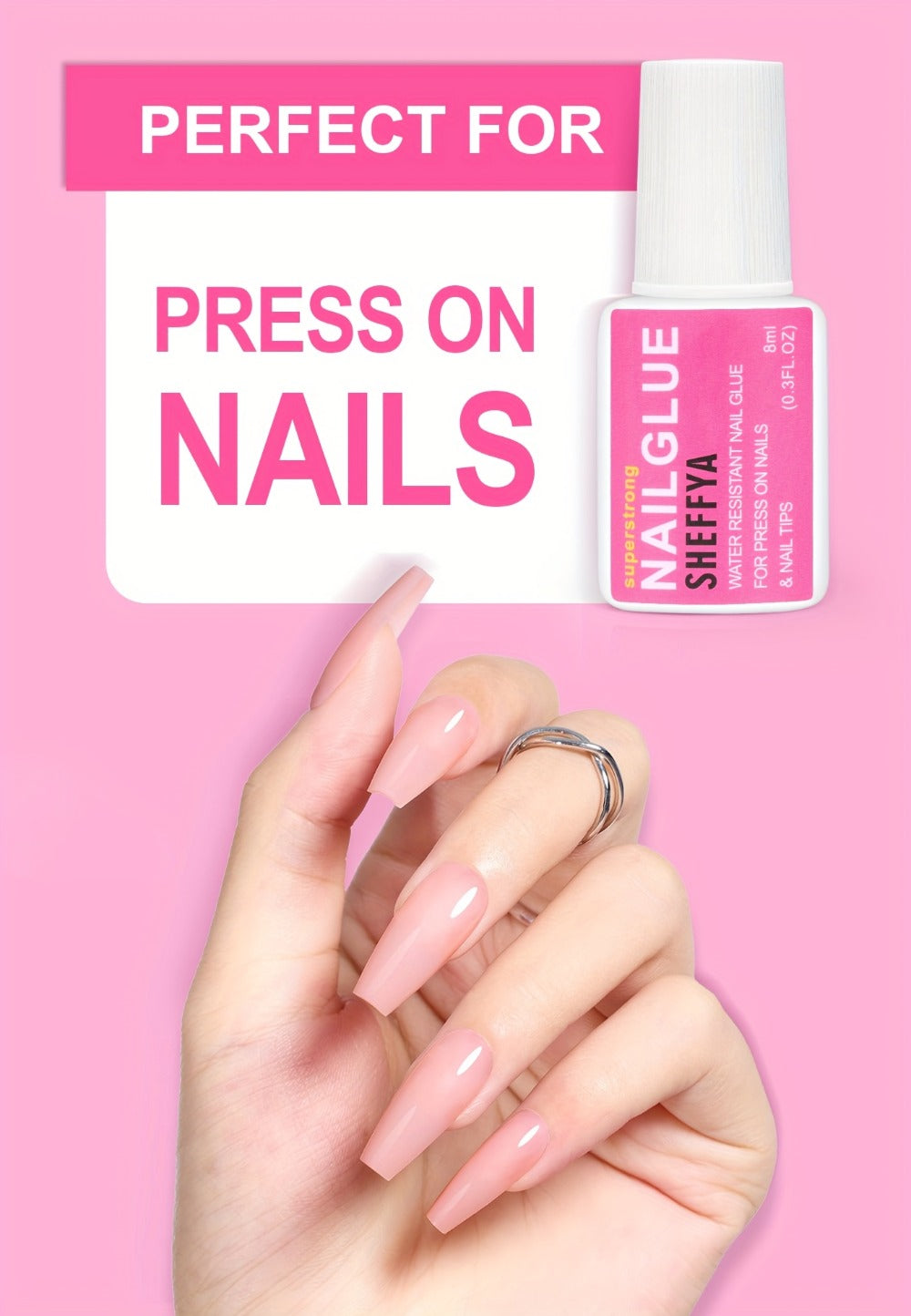 Nail Glue Set, 8ml Brush-On Bottles in 2-, 5- or 10-Piece Options with SHEFFYA Package and EMNAGLUE Bottle Markings