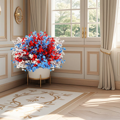 Artificial Flowers Nine-Piece Red White and Blue Baby's Breath Set for Patriotic Table Decor