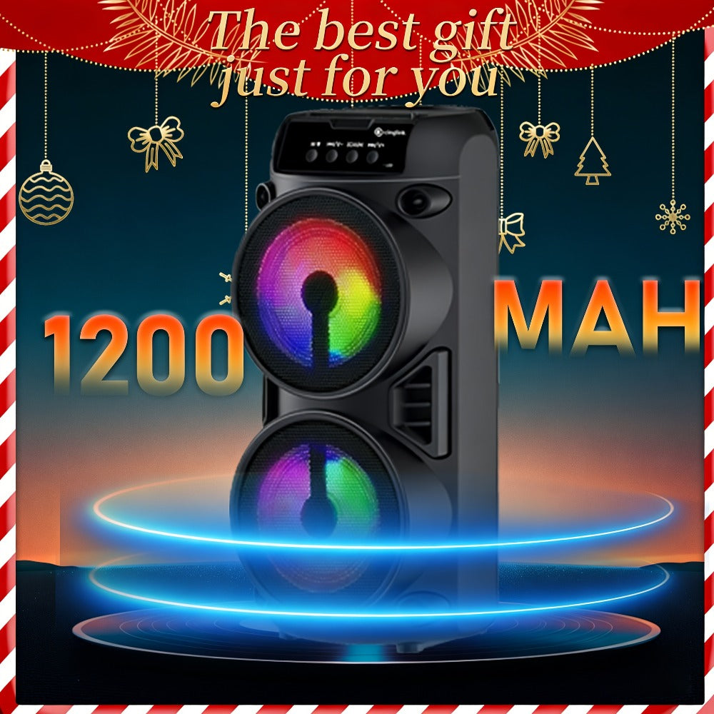 10 Inch Portable Bluetooth Speaker with RGB LED Lights & FM Radio - Heavy Bass Dual Drivers, USB Charging, Outdoor Camping Speaker, Holiday Gift for Family Friends