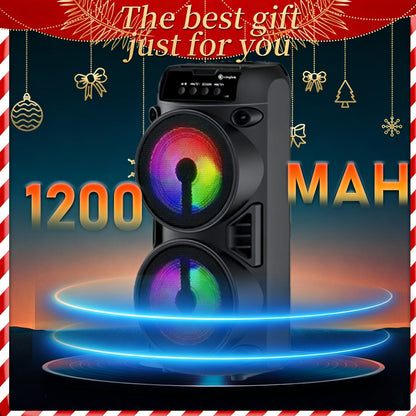 10 Inch Portable Bluetooth Speaker with RGB LED Lights & FM Radio - Heavy Bass Dual Drivers, USB Charging, Outdoor Camping Speaker, Holiday Gift for Family Friends