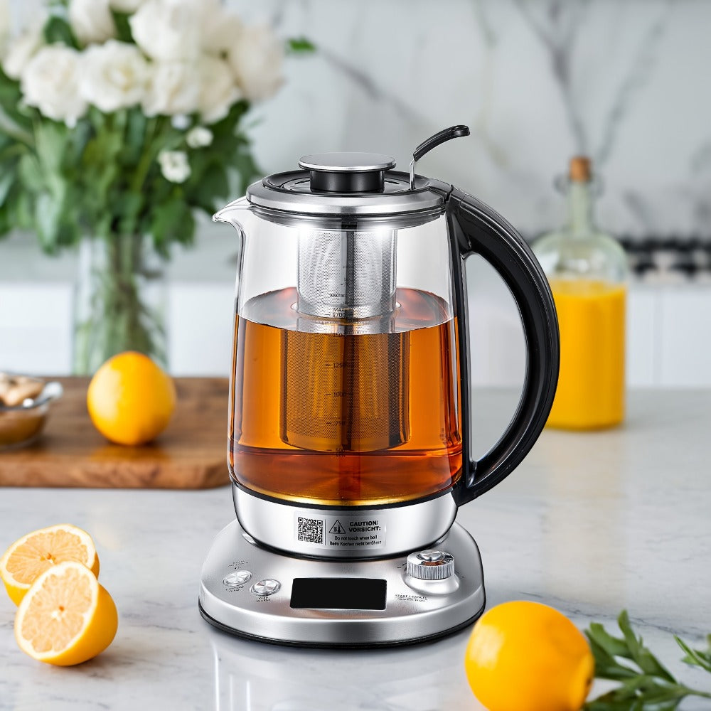 1.7L Glass Tea Kettle with 1200W Heating, Nine Temperature Presets, Removable Infuser and 2-Hour Keep Warm