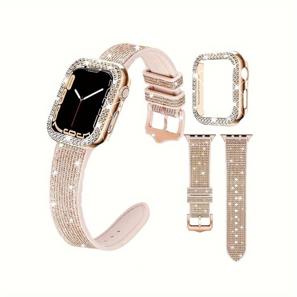 Rhinestone Mesh Watch Band and Matching Case Set for Apple Watch in 19 Color-and-Size Options