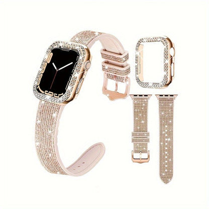 Rhinestone Mesh Watch Band and Matching Case Set for Apple Watch in 19 Color-and-Size Options