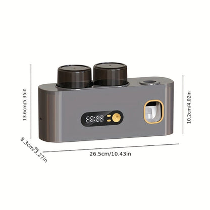 Five-Slot Wall-Mounted Toothbrush Holder with Two Cups, Toothpaste Dispenser and Digital Display