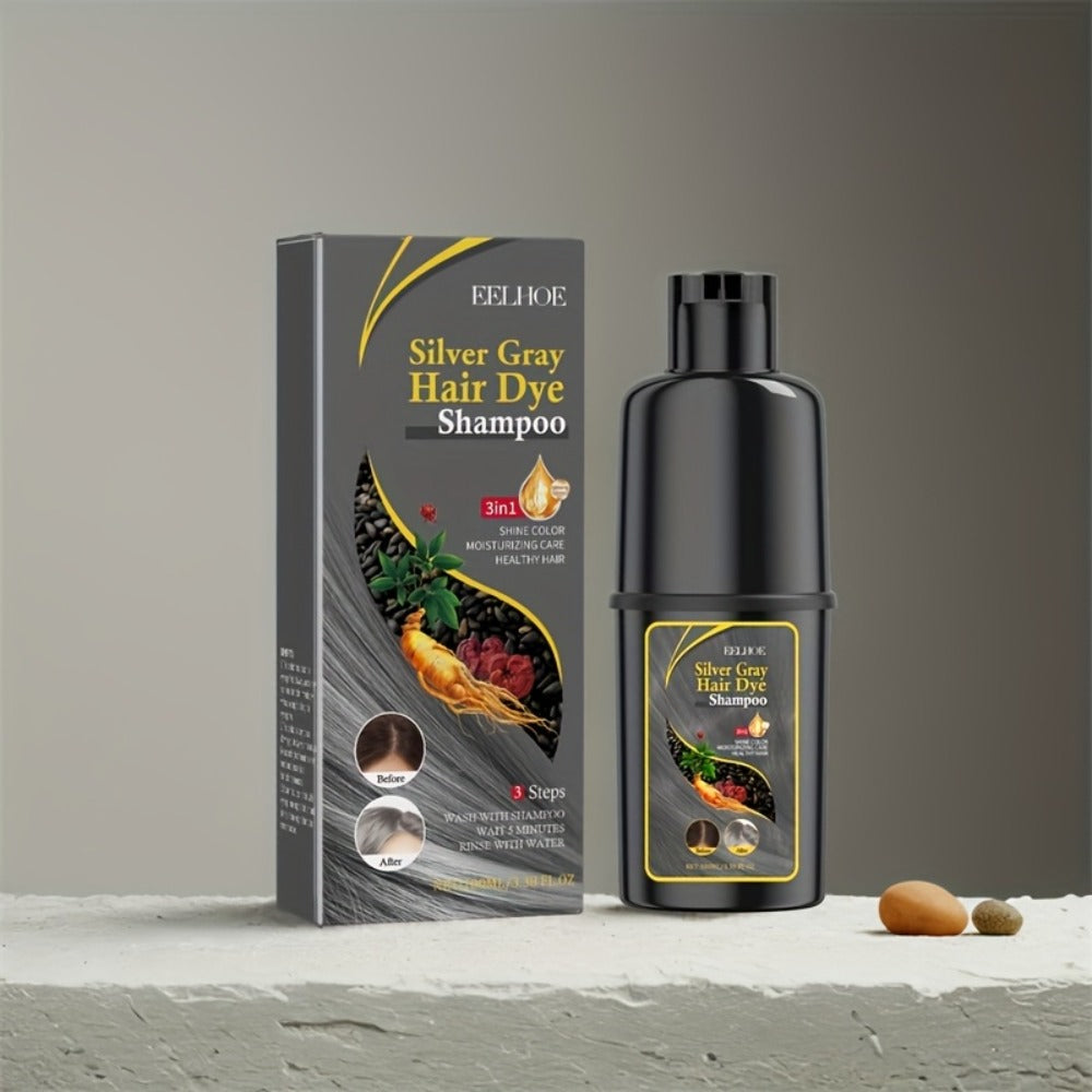 Silver Gray Hair Color Shampoo 2-Pack 3.38oz Each – Natural Herbal Moisturizing & Nourishing Formula, Easy No-Mix Silver Coverage, Long-Lasting Results for Gray & White Hair, Men & Women