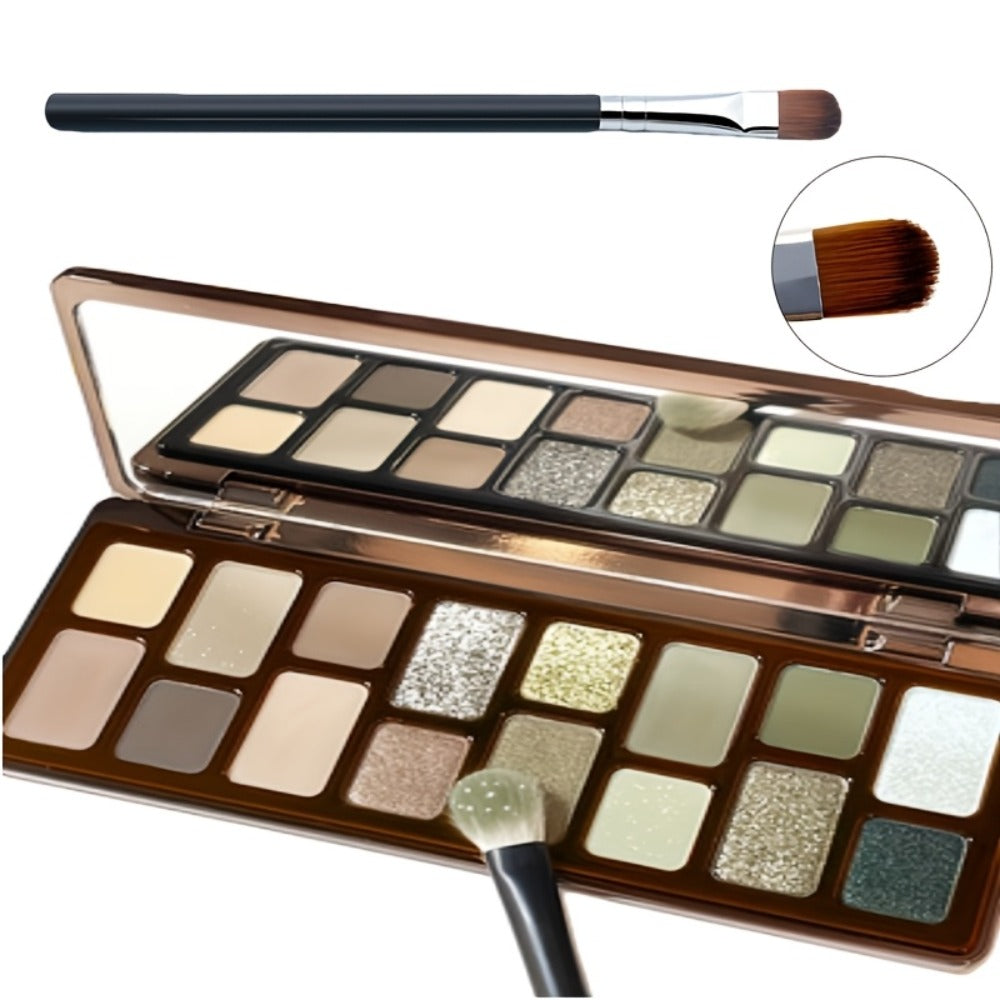 16-Color Eyeshadow Palette – Smoky Retro Matte Glitter & Pearlescent Shades, Gray Green Earthy Tones with Highlight & Blush, Compact Travel-Friendly Makeup Palette for Women