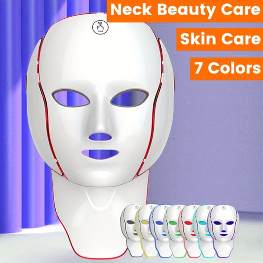 LED Light Therapy Facial Mask 7-Color USB Rechargeable – Face Neck Anti-Aging Acne Rejuvenation Skincare Device, Beauty Instrument Gift for Women, Valentine's Day Mother's Day Birthday